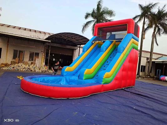 Scivoli d'acqua gonfiabili blu arancione con piscina