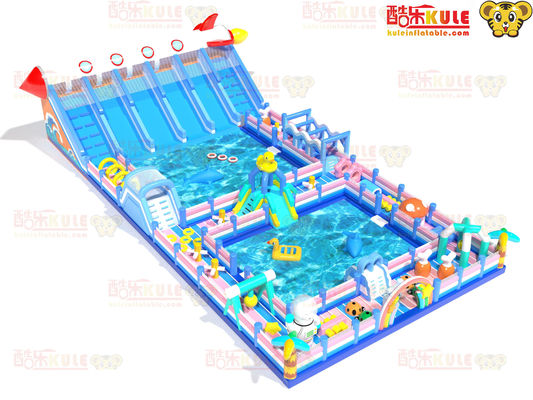 Grande parco giochi d'acqua gonfiabile ostacoli attorno a due grandi piscine 15 * 30 * 7m