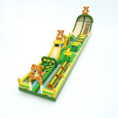 Corso di ostacoli gonfiabili orso commerciale verde giallo 30*5*8m