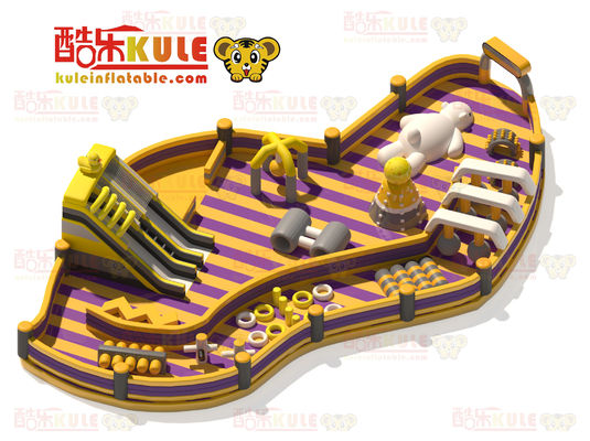 Castello gonfiabile a forma irregolare personalizzato (giallo e viola)