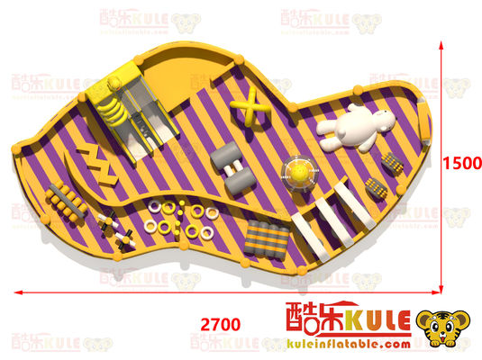 Castello gonfiabile a forma irregolare personalizzato (giallo e viola)