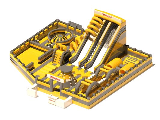 Parco giochi interno castelli gonfiabili giallo grigio con scivoli