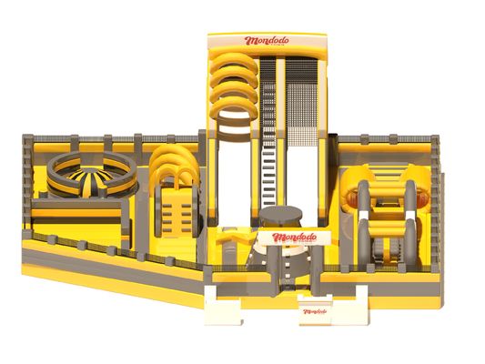 Parco giochi interno castelli gonfiabili giallo grigio con scivoli