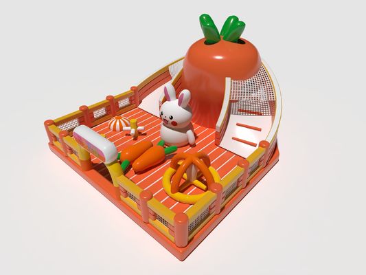 Conigli di carota castelli gonfiabili arancione bianco verde con grandi scivoli
