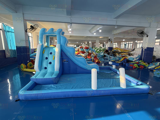 Polyester Oxford Slide d'acqua blu gonfiabile con palle d'oceano per bambini Parco divertimento