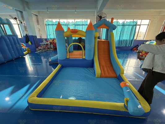 Polyester Oxford gonfiabile blu e arancione scivolo d'acqua per bambini parco divertimento