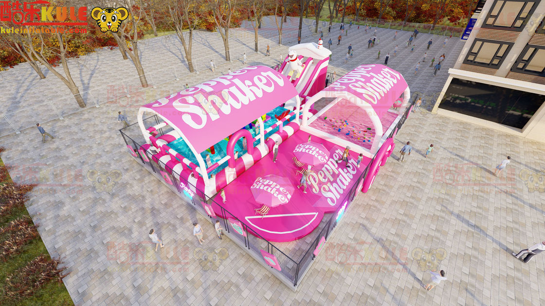 Parco giochi d'acqua gonfiabile di colore rosa 20*15m per la sensazione estiva